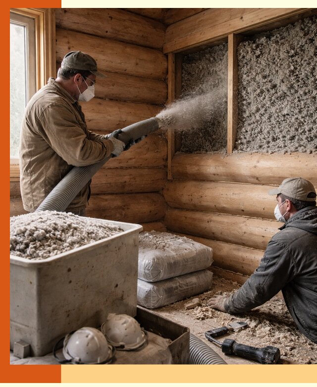 Утепление дома из бруса эковатой в Городце