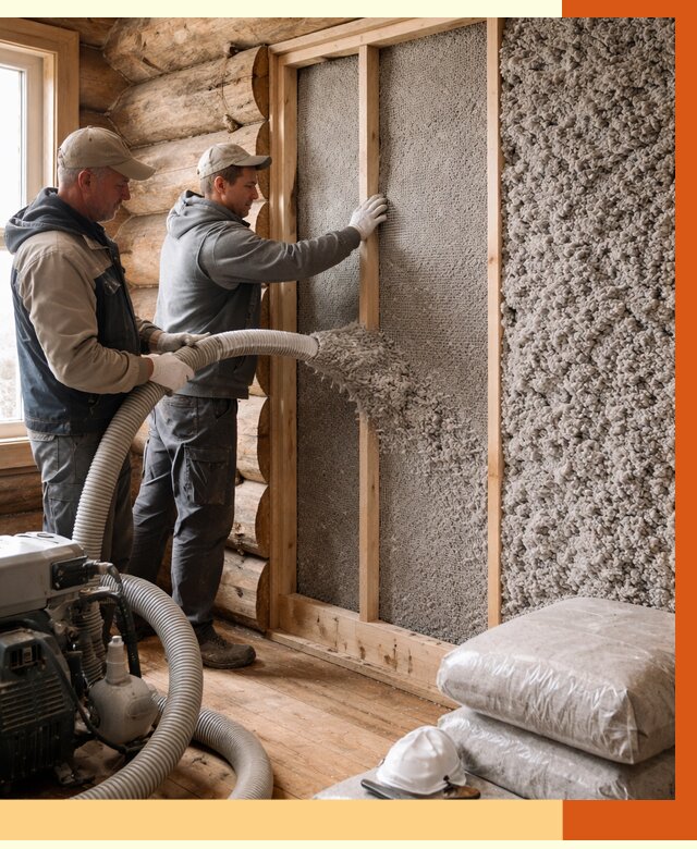 Утепление бревенчатого дома эковатой в Городце от 2784 руб. | ТепломастерГрд