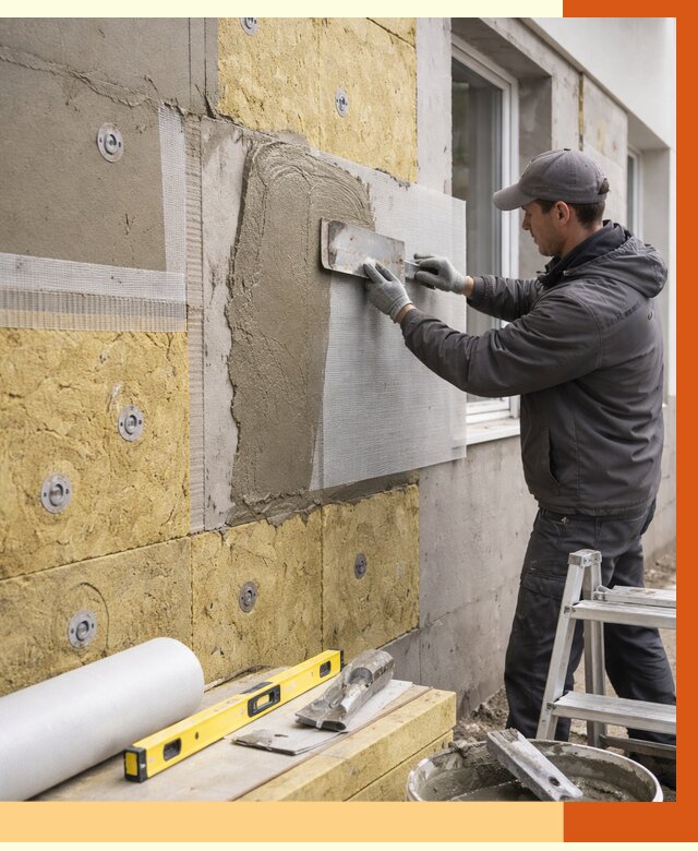 Утепление фасада под штукатурку в Городце от 4252 руб/м2 — монтаж пенопластом и минватой | ТепломастерГрд