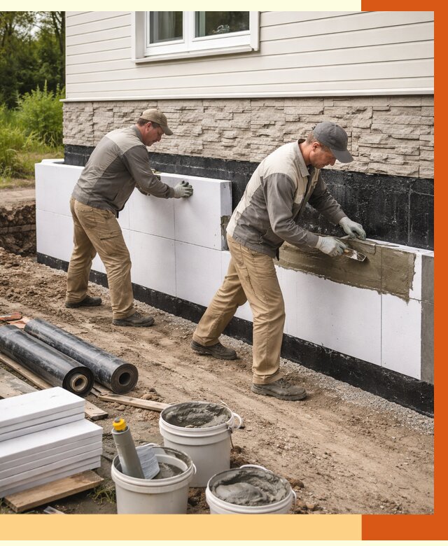 Утепление фундамента снаружи в Городце от 4252 руб. за м² | ТепломастерГрд