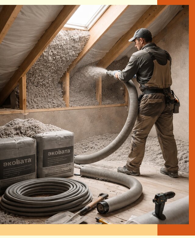 Утепление мансарды эковатой в Городце от 2227 руб/м2 — монтаж, задувка, цена | ТепломастерГрд