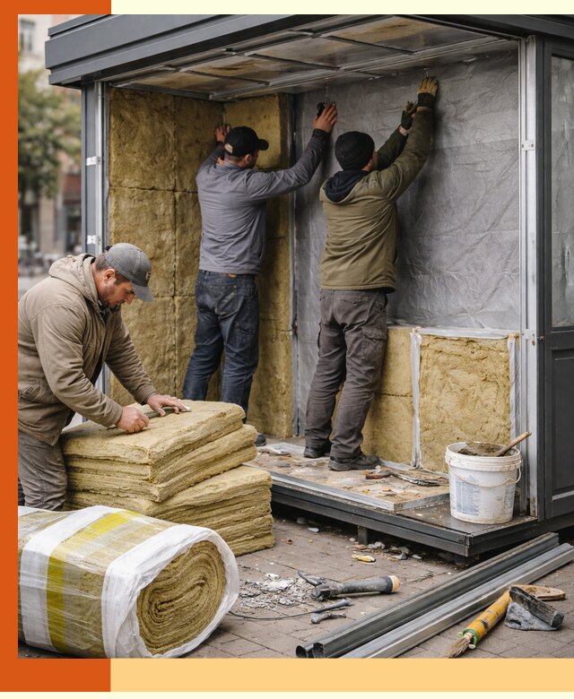 Утепление павильона шаурмы под ключ в Городце