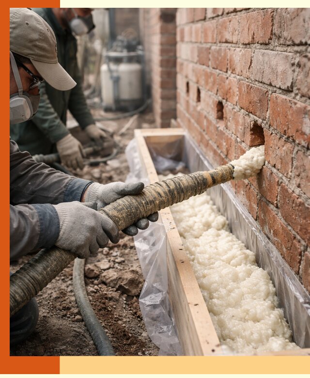 Заливка ППУ в пустоты кирпичной стены в Городце