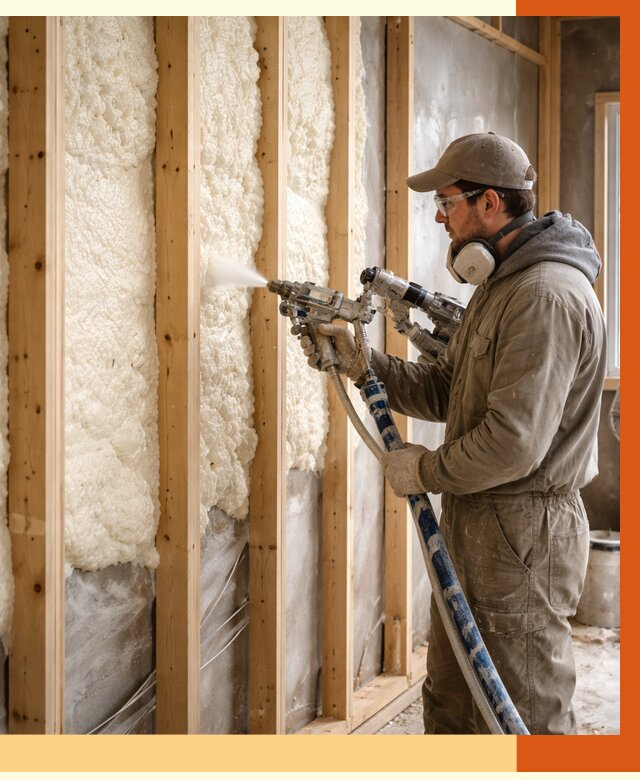 Утепление каркасной стены ППУ в Городце от 4302 руб./м2 под ключ | ТепломастерГрд