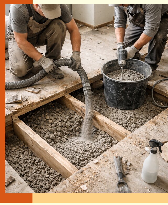 Заполнение пустот пола в Городце полиуретаном и пенополистиролом