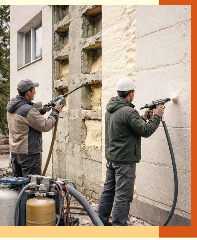 Заполнение пустот фасада в Городце от 4555 руб. — утепление пустот облицовки | ТепломастерГрд