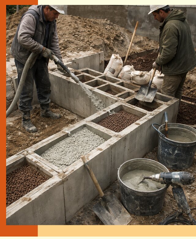 Заполнение полостей фундамента в Городце герметичным утеплением и повышением прочности