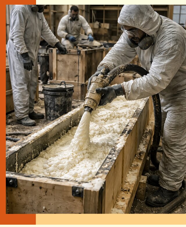 Заливка пенополиуретана в формы для утепления в Городце